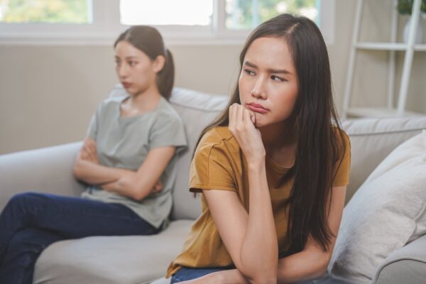 Unhappy,Lesbian,,Lgbt,Asian,Young,Two,Women,,Girl,Gay,,Couple, friends, jealous